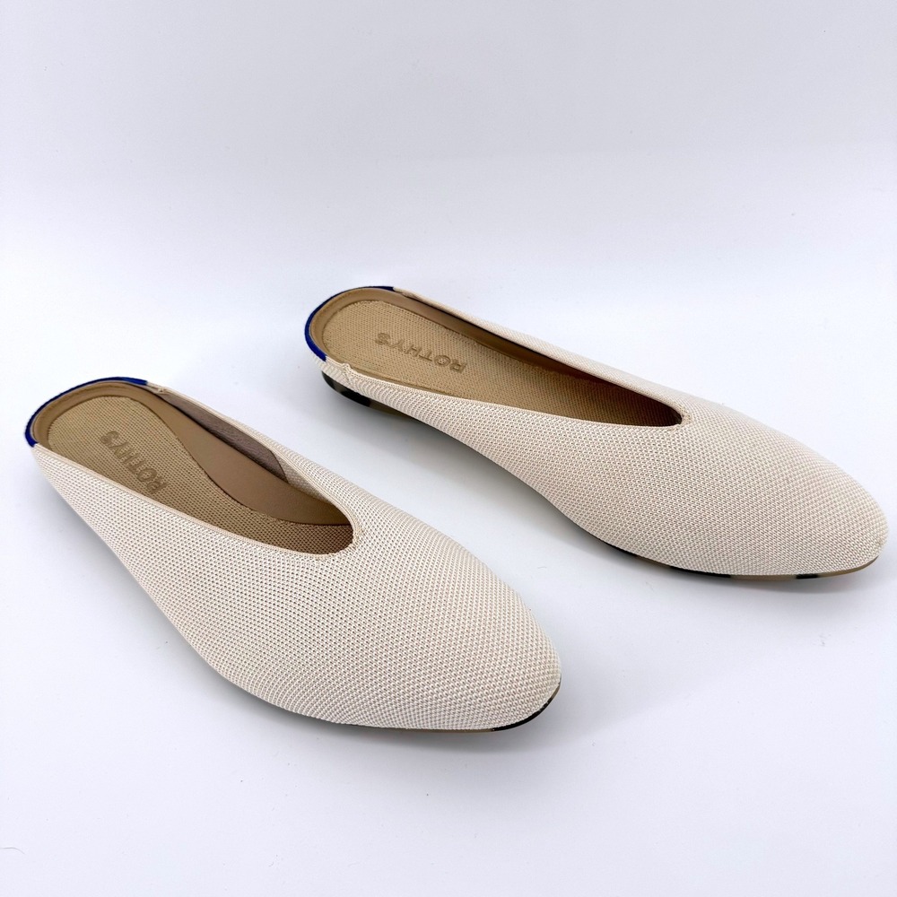 Rothy's The Point Mule Sz 9 Sandstone Cream Knit Pointed Toe Tortoise Sole Flat - Picture 3 of 9